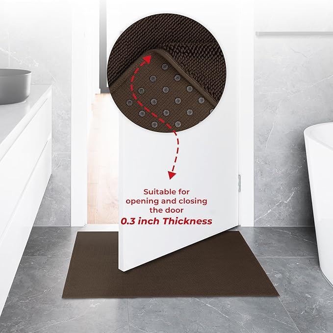 American Soft Linen Bath Rug, 17 in 24 in 100% Cotton Bath Mats Rugs for Bathroom, Slip Reducer Washable Shaggy Form Area Rugs, Brown Bath Rug