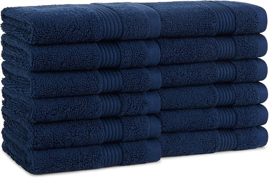 Arkwright Bath Washcloths 12 Pack - Super Soft 100% Cotton, 600 GSM Quick Dry & Absorbent, Luxury Face & Body Wash Cloth Towels for Hotels, Spa, and Vacation Rentals, Lapis Navy