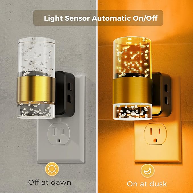 L LOHAS LED Night Light,[2-PACK] Dimmable Night Lights Plug into Wall with Remote Control, RGB Color Changing, Dusk to Dawn Sensor, Acrylic Bubble Nightlight for Bathroom