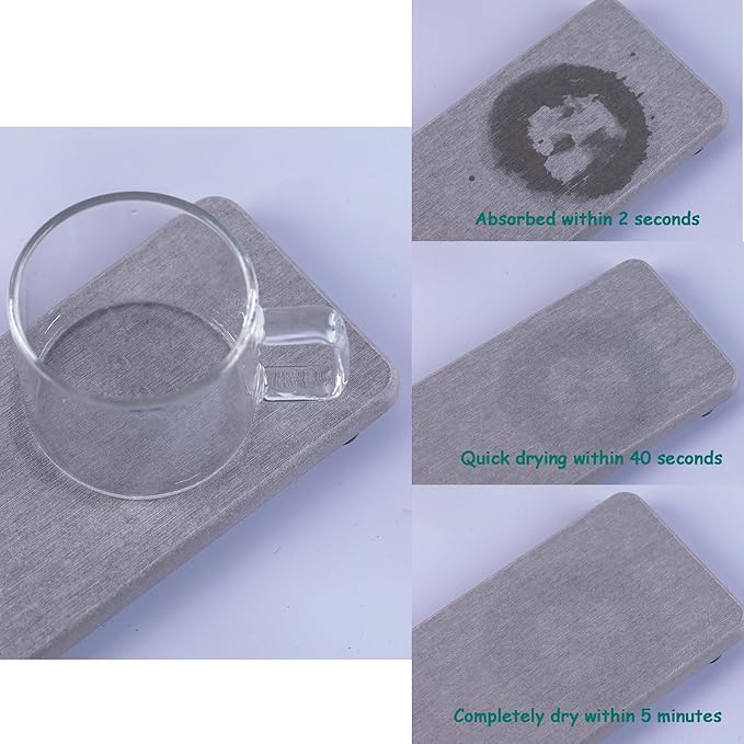 2 Pcs Water Absorbing Stone Trays, Kitchen/Bathroom Sink Soap Dish, Diatomite Tray Used for Hand Soap & Cosmetic Bottles in The Modern Home, 3.15" W x 8.7" L, Gray