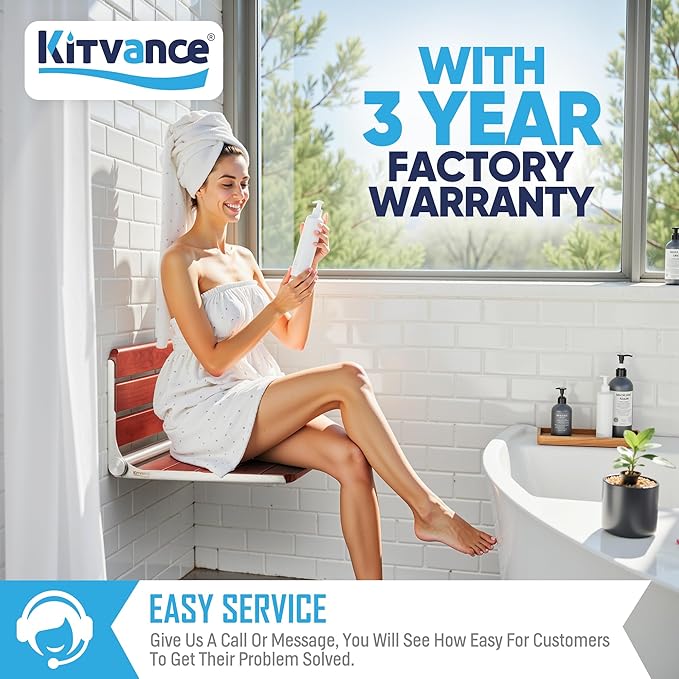 Upgraded 20" ADA Compliant Folding Teak Shower Seat Wall Mounted - Larger Teak Shower Bench, Home Care Folding Shower Seat for Inside Shower, Wall Mount Shower Chair Shower Stool, Max Load 400lb