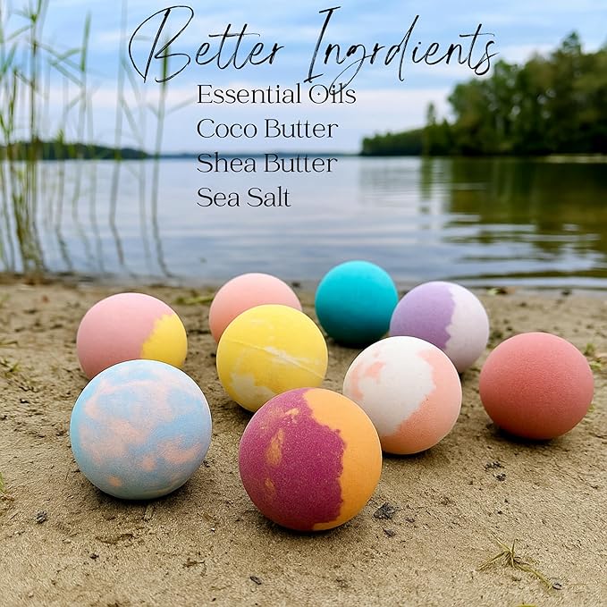 EvolutionUSA Refresh Bath Bombs for Women, 9 Lush Bath Bombs Mini Sized, Luxurious Womens Gift for Mother's Day, Easter, Birthday or Self Care, Relaxing Bathbombs Kids & Womens, Bath Fun