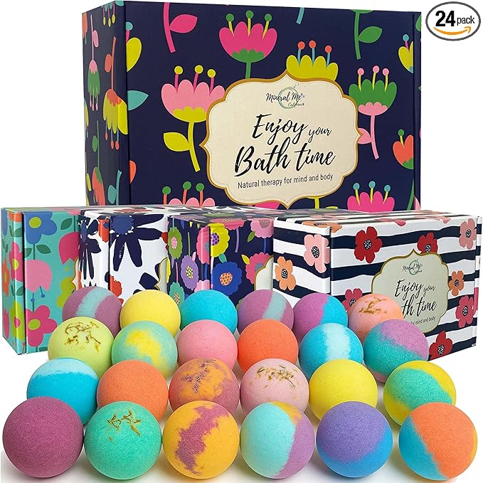 Bath Bombs for Women Gift Set - 24 Natural and Organic Bath Bombs with Essential Oils & Moisturizing Shea Butter, Spa Birthday Gift, Selfcare Gifts for Her, Women, Teen Girls, Kids, Bridesmaid Gift