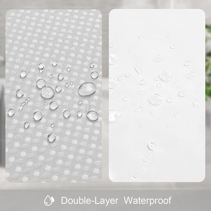 3 in 1 Long Light Grey Shower Curtain Set-72 W x 78 H, Modern Waffle and PEVA Liner Set with 12 Stainless Steel Hooks, Waterproof Fabric for Bathroom