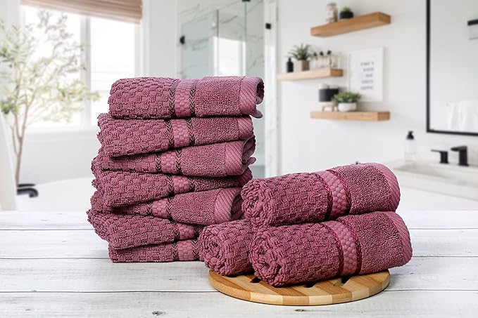 Ample Decor Grape Purple Wash Cloth Set of 10 100% Cotton - Quick Dry, Highly Absorbent, Popcorn Textured - Mulaayam Collection - 12 X 12 Inch