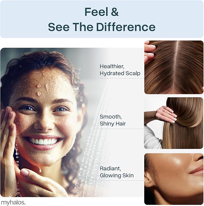 MyHalos® Filtered Shower Head for Hard Water Filter - High Pressure, Removes Chlorine - Shower Head Filter for Hard Water Softener Showerhead, Easy Install, For Hair & Skin, Filtering (Black)