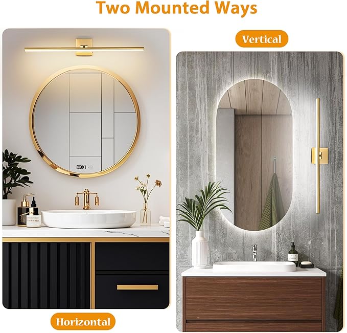 32 Inch LED Bathroom Vanity Light (3000K/4000K/6000K, Dimmable), Brass Modern Bathroom Light Fixture Over Mirror, Vanity Light Bar with Angle Adjustable