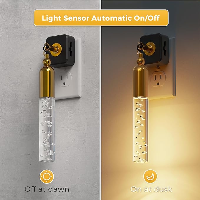L LOHAS LED Night Lights Plug into Wall, 2 Pack Dimmable Night Light 0-100LM, Rotating Night Lights With Light Sensor, 3000K Soft Light, LED Acrylic Bubble Nightlight Plug in for Bathroom Hallway