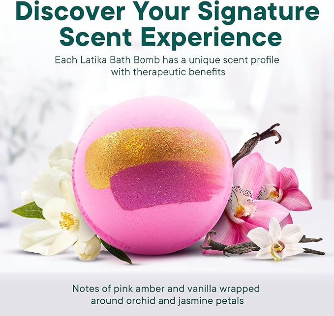 Latika Pink Topaz Bath Bomb - Pink Amber, Vanilla, Orchid and Jasmine Petals for Skin Nourishment