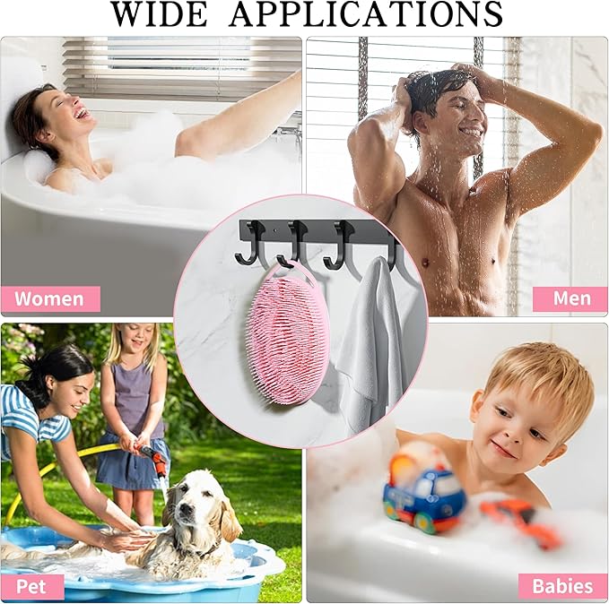 2 Pack Silicone Body Scrubber for Shower - Soft & Gentle Loofah Alternative for Sensitive Skin, Quick-Drying & Hygienic Body Wash Scrubber Brush for Women, Men & Kids (Black & Pink)