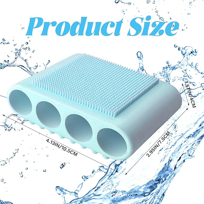 1PCS Silicone Body Scrubber Exfoliator- Bath Loofah & Sponges Alternative 4-Finger Non-Slip Grip Face & Scalp Scrubber for Sensitive Skin Body Brush for Men & Women (Blue)