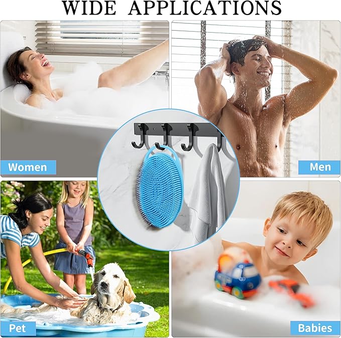 2 Pack Silicone Body Scrubber for Shower, Soft & Gentle Loofah Alternative for Sensitive Skin, Quick-Drying & Hygienic Body Wash Scrubber Brush for Women, Men & Kids (Blue & Pink)