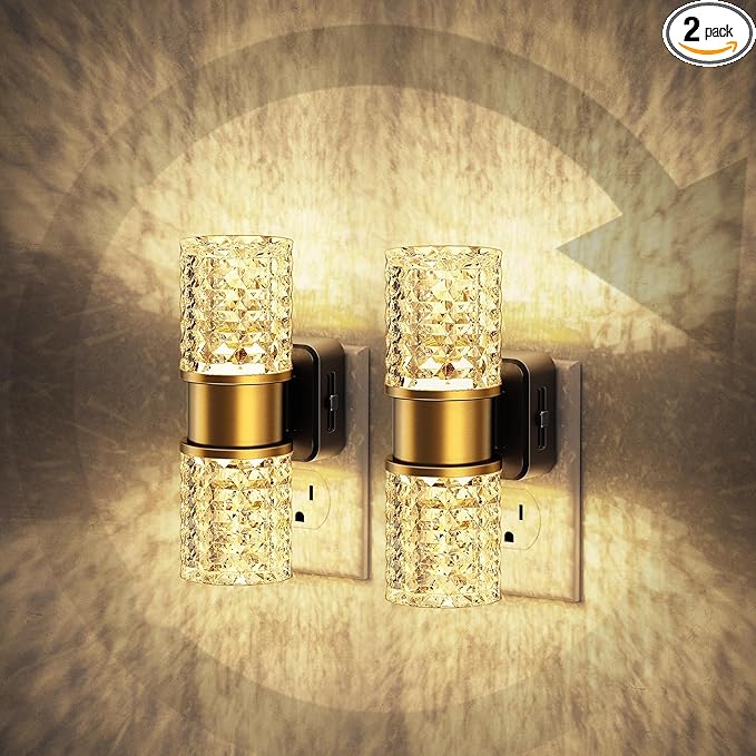 JandCase Night Light, Night Lights Plug into Wall,2 Pack Automatic LED Night Light with Adjustable Brightness, 3000K Plug in Night Lights with Auto Light Sensor, for Bathroom Hallway Decor