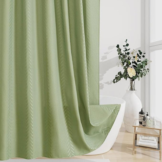 3D Embossed Pattern Shower Curtain, Simple and Chic Pattern Vintage Curtain for Bathroom, Waterproof Fabric Shower Curtains with Hooks, 36 W x 72 H, Sage