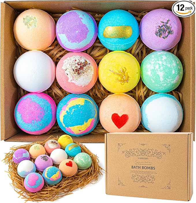 Bath Bombs for Women Gift Set, 12 Pack Handmade Bath Bombs Salt Balls, Perfect for Bubble Spa Relaxing, Moisturizing Dry Skin, Stress Relief, Birthday Valentines Gifts Idea for Men Women