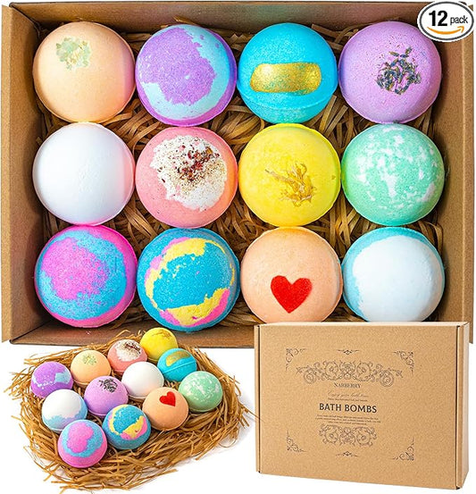 Bath Bombs for Women Gift Set, 12 Pack Handmade Bath Bombs Salt Balls, Perfect for Bubble Spa Relaxing, Moisturizing Dry Skin, Stress Relief, Birthday Valentines Gifts Idea for Men Women