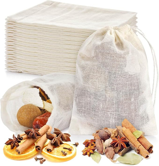 36PCS Drawstring Muslin Bags, 3x4In Reusable Empty Tea Bag for Loose Tea, Natural Cotton Unbleached Cheese Cloth Bag, Spice Bags for Filtering Cooking Soups/Herbs/Herbal Tea/Cold-Brewed Coffee