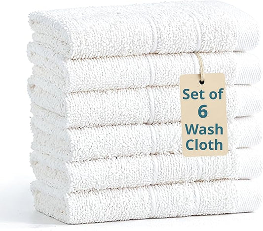 Casa Platino 100% Cotton Washcloths 6 Pack - Spa & Salon Quality Face Towels - Ring Spun, Soft & Absorbent Wash Cloth Rags for Body, Beauty, Home, Gym - Fingertip Towels - 13"x13", White Washcloths