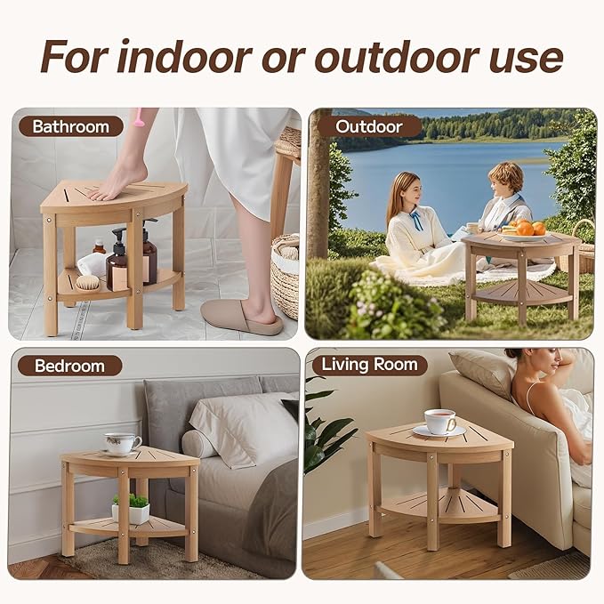 Shower Stool for Inside Shower, Corner Shower Stool, Shower Bench Seat with Storage Shelf for Shaving Legs Plastic Spa Bath Step Foot Rest for Bathroom Small Place