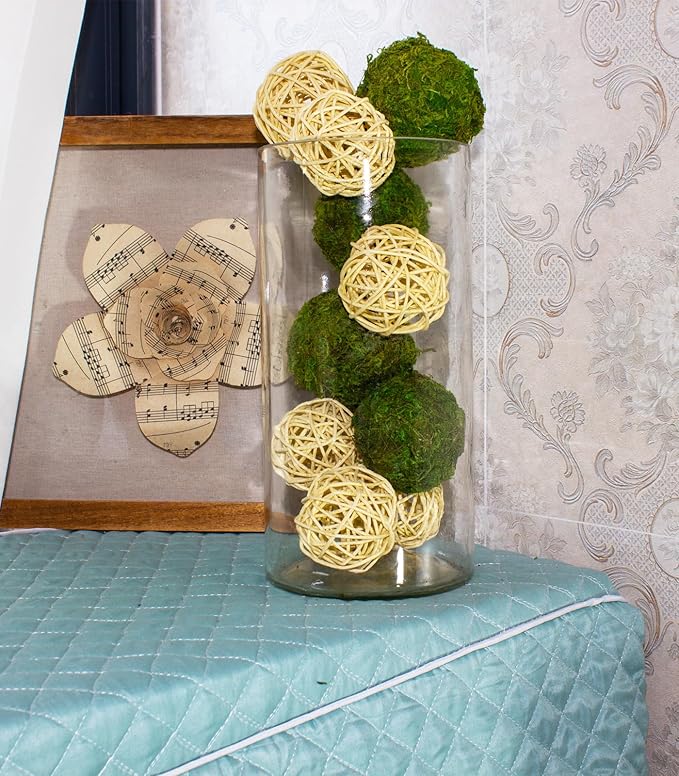 22 Pack Moss Balls 8pcs 3.2"/ 2.3" and Wicker Rattan Balls 6pcs 2.2" for Bowls Decorative Balls Filler for Centerpiece Home Tabel Decor