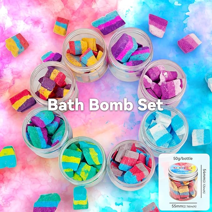 Bath Bombs Color Fizzies for Kids: 8 Pcs Scented Potion Bottles 14 Colors Water Tablets Organic Natural Shower Steamers Fun Science Toddler Foams Bubbles Sets Birthday Gift for Girls Boys Ages 3+ 4-8