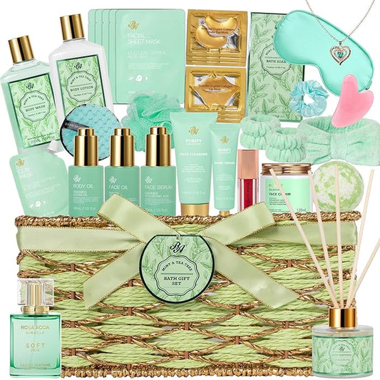 35 Pcs Christmas Gifts for Women, Tea Tree Spa Gift Basket, Face Skin Care Set, Bath & Body Gift Set, Self-Care Relaxation Gift, Diffuser, Serum, Bath Bomb, Birthday, Mother's Day, Valentines, Wife
