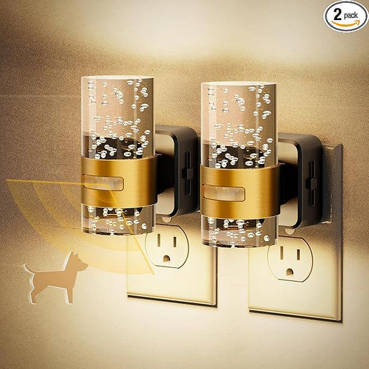 JandCase Motion Sensor Night Light, Night Lights Plug into Wall,2 Pack 3000K Soft White 0-100 LM Dimmable LED Night Light, Motion Activated Nightlight for Bathroom Hallway Decor