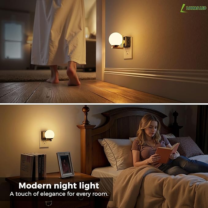 L LOHAS LED Night Lights Plug Into Wall, Dusk to Dawn Sensor, Soft White 3000K Nightlight, 0-100LM Adjustable Brightness, 180°Rotating Plug in Night Light for Bathroom, Hallway, Bedroom, Stairway