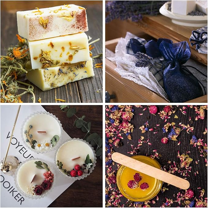 9 Bags Dried Flowers,100% Natural Dried Flowers Herbs Kit for Soap Making, DIY Candle Making,Bath - Include Rose Petals,Lavender,Don't Forget Me,Lilium,Jasmine,Rosebudsand More