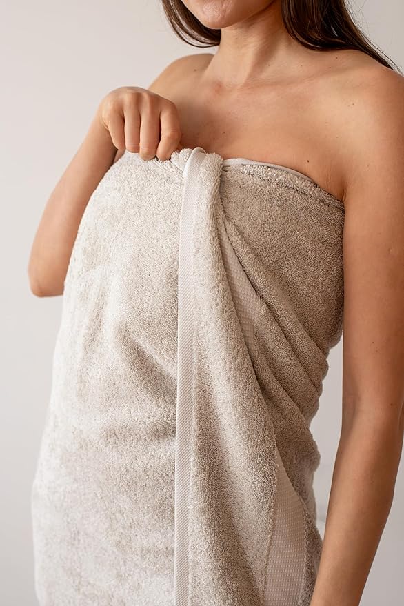 SALBAKOS 100% Turkish Cotton Extra Large Bath Sheet Set of 2 35x70 inch | Heirloom Quality | Hotel & Spa Collection | Soft, Absorbent Oversize Bath Towels | Made in Turkey (Stone, 2 Bath Sheets)