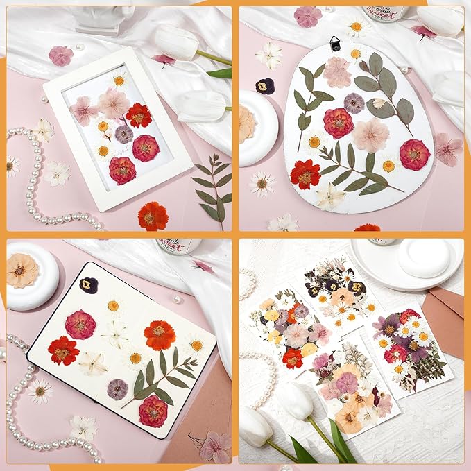 100 Pcs Dried Pressed Flowers, Real Natural Dried Wildflowers Leave with Tweezer Floral Decoration for DIY Crafts, Candle Making, Resin Mold and Scrapbooking Mixed Yellow