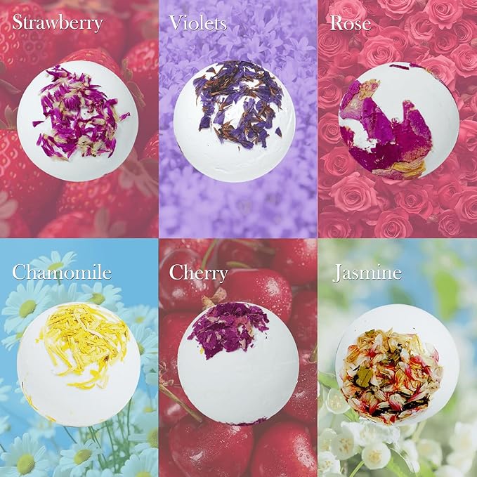 Bath Bombs, Flower Petals Bath Bombs for Women, Handmade Fizzy Bath Bomb with Essential Oils Bath for Moisturizing Dry Skin & Relaxing, Birthday Valentines Mother's Day SPA Gifts for Women