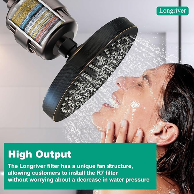 R7 Shower Filter High Put Shower Water Filter for Hard Water 99.99% Remove Chlorine, Shower Water Softener, Improve your skin and hair, Bathroom Fixture Hardware Parts, Oil Rubbed Bronze, 2 Pack