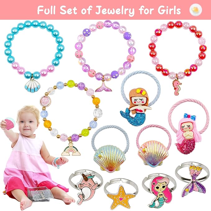 Mermaid Bath Bombs for Kids Girls with Surprise Inside, 6 Pcs Natural Fizzy Princess Fun Shell Bubble Bath Bomb Kit with Jewelry Toys, Christmas Easter Basket Stuffer Valentines Day Birthday Gift Set