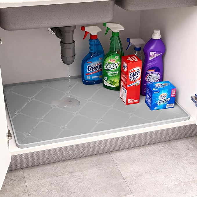 25" x 19" Silicone Under Sink Mat Thickened Kitchen Mat Shelf Liner Cabinet Protector Leakproof Under Sink Pad Waterproof Counter Protector