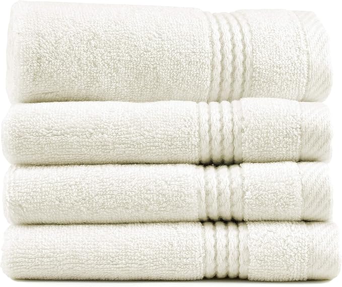 EastNBlue Lara 100% Turkish Cotton Washcloths 4 Pack, Extra Soft & Absorbent Wash Cloths for Face & Body (12" x 12"), Terry Cloth, Small Hand Towels for Bathroom, Cream