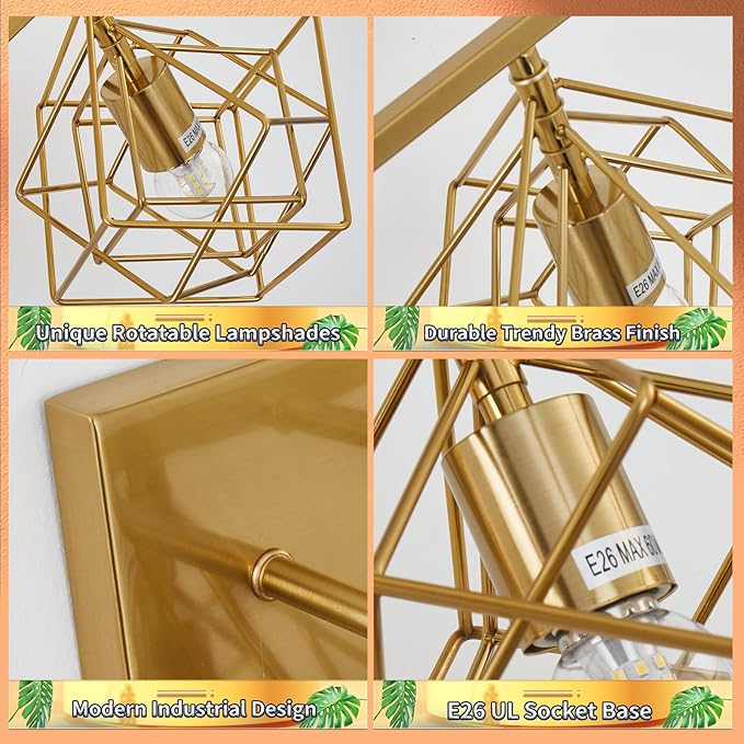 Bathroom Vanity Light with 3 Bulbs Bathroom Light Fixtures Over Mirror with 3 Rotatable Cube Shades Modern Wall Mounted Brushed Brass Gold