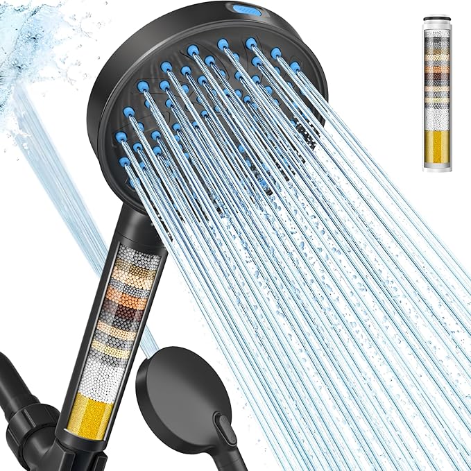 Cobbe Filtered Shower Head with Handheld, High Pressure 7-mode Showerhead with Filters for Hard Water - Remove Chlorine - Reduces Dry Itchy Skin, Patented Paddle Shift Design, Black