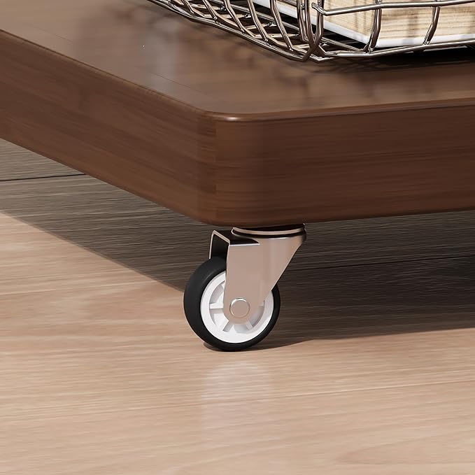 ZIYOO 3-Tier Solid Wood Mobile Side Table with Wheels, Wooden Night Stand, Unique Floating Design Storage Organizer for Bedroom, Living Room, Small Spaces, Walnut