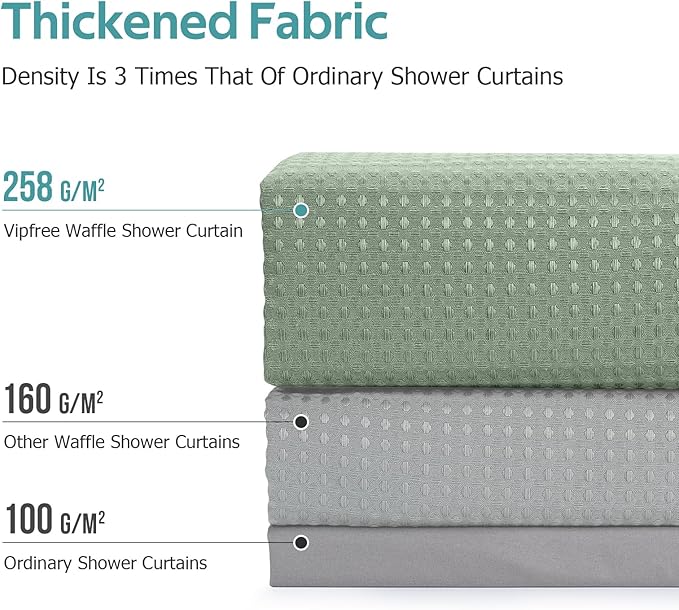 3 in 1 Shower Curtain Set, Waffle Shower Curtain and Liner Set with 12 Double Sided Shower Curtain Hooks, 258GSM Luxury Weighted Cloth Shower Curtains for Bathroom, 72 W x 84 H, Sage Green