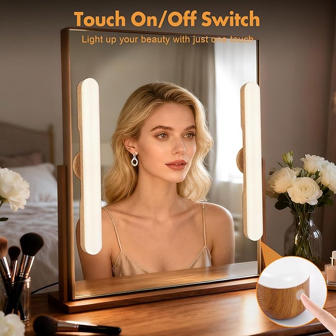Set of 2 Wireless Vanity Makeup Lights for Mirror, Rechargeable LED Stick On Light Bar for Bathroom Mirror with Dimmable 3 CCT, Long Battery Life Cordless Light for Vanity Desk(Light Brown)