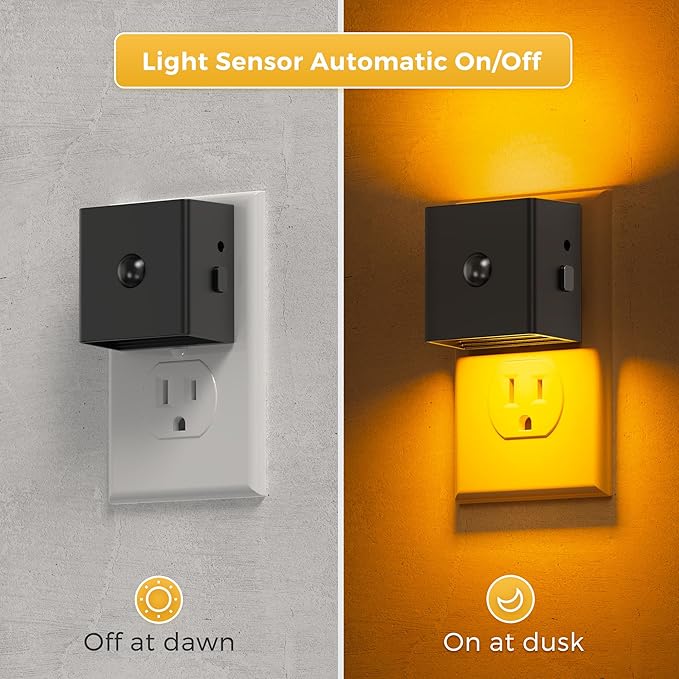 L LOHAS LED Motion Sensor Night Light, [2-Pack] Motion Activated Night Light, Motion Sensor and Dusk to Dawn Sensor, Brightness Adjustable,Amber Nightlight for Bathroom Hallway Kitchen