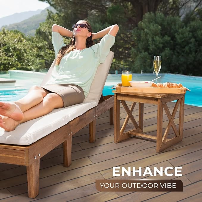 100% Acacia Wood Small Table, Outdoor Side Table for Patio, Poolside, Garden, Backyard, Entryway, Outdoor Space (X-braced Style)