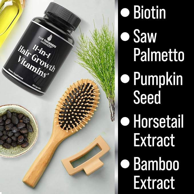 11-in-1 Vegan Hair Growth Vitamins for Thinning & Brittle Hair – Advanced Vitamin Complex with 5000mcg Biotin, Pumpkin Seed, Zinc. Supports Thicker, Healthier-Looking Scalp for Women & Men
