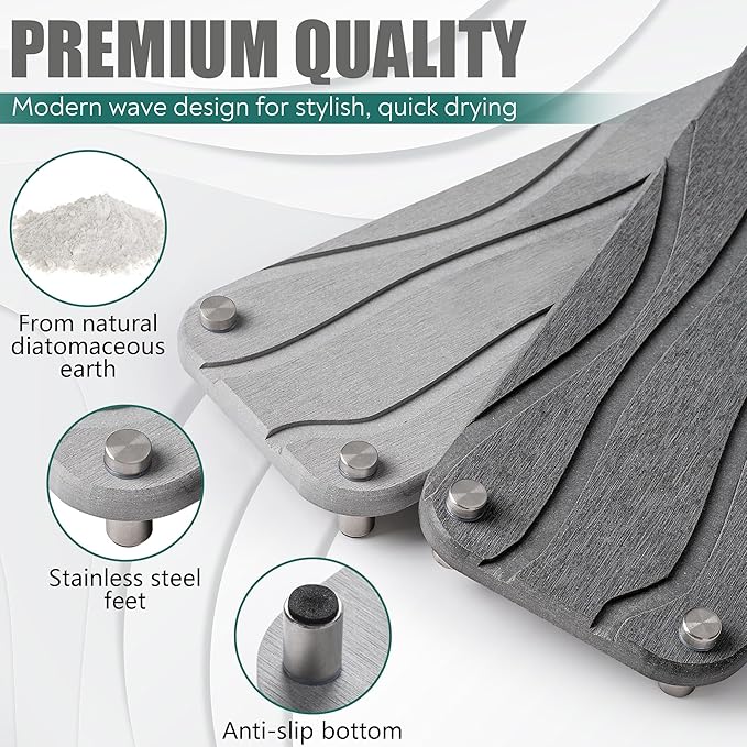 2 PCS Quick Drying Stone Tray for Bathroom Counter- Water Absorbing & Fast Drying in Seconds - Kitchen Sink Caddy Organizer for Countertop as Sponge Holder (Gray and Dark Gray)