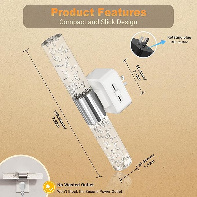 JandCase Night Lights Plug into Wall, 180° Rotating 3000K Soft Light LED NightLights, 0-100LM Adjustable Brightness, Plug in Night Light with Auto Light Sensor,for Bathroom,Hallway,Bedroom