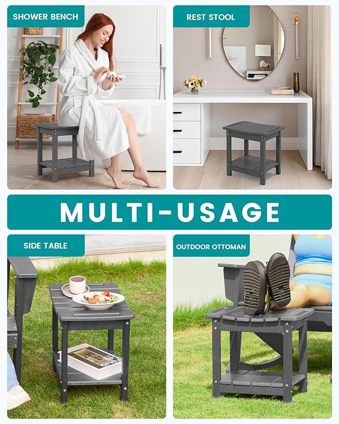 SERWALL Shower Bench, 18" Shower Stool for Inside Shower, HDPE Waterproof Shower Seats for Adults with Storage Shelf & Handles, 360 lbs Capacity- Gray