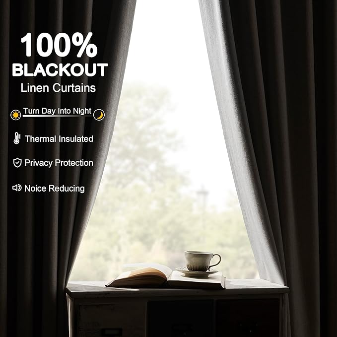 100% Blackout Curtains 63 Inches Long Curtain for Bedroom Living Room Back Tab Rod Pocket Ivory Drapes Thermal Insulated Textured Short Black Out Drape 2 Panels Set