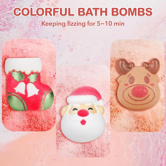 SHUCHING 9 XXL Christmas Bath Bombs with Surprise Inside, Organic Bubble Bath Fizzy Balls Set for Kids Boys Girls
