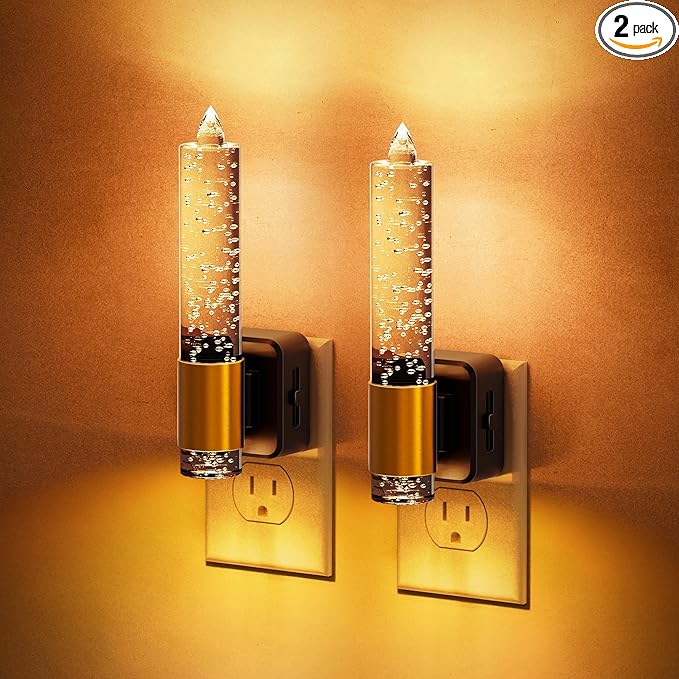 JandCase Night Light, Flameless Candle Night Lights Plug into Wall 2 Pack, Dusk to Dawn Sensor Aesthetic Automatic Nightlight, Amber Dimmable LED Nightlights, Decorative nite light for Adults Bathroom